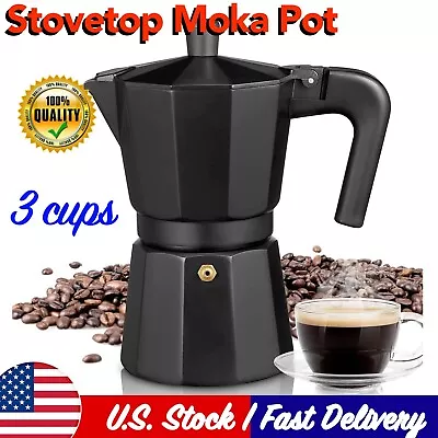 3 Cups Stovetop Espresso Maker Moka Coffee Pot Italian For Gas Stove Black • $13.95