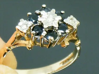 9ct Gold Sapphire & Diamond Hallmarked Ring Size M • $228.96