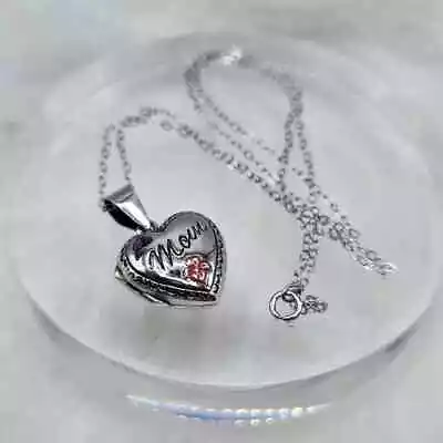 Rare Vintage 925 Sterling Silver Heart Locket And Chain With MOM - I LOVE YOU • $45