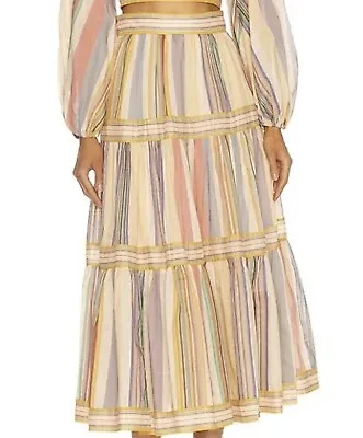 ZIMMERMAN | ‘Mae’ Striped Long Tiered Skirt | Size 3 • $290