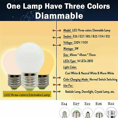 Dimmable LED Globe Bulb E26 E27 B15 B22 E14 E12 3W 110-220V Color Change Lamp ST • $4.23