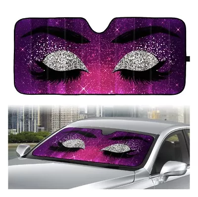 AUTO DRIVE Car Windshield Accordion Girls Eyes Sun Shade Universal Fit • Purple • $29.09