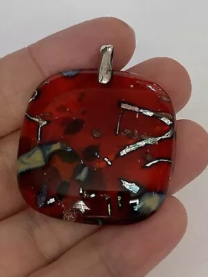 Art Glass Dichroic Glass Pendant Red Jewelry Statement Artisan Vintage • $20