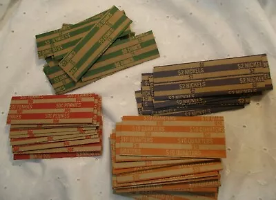 49 Vintage Paper Coin Wrappers Pennies Nickel Dime Quarters Tubular Holders • $14.44
