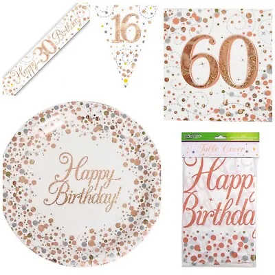 Rose Gold Milestone Birthday Napkins Serviette Plates Table Cover Banner Bunting • £0.99