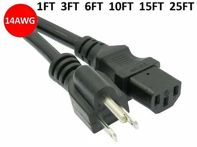 1Ft 3FT - 25FT 14/3 Power Cord Cable NEMA 5-15P To IEC 60320 C13 3-Prong 14AWG • $10.85