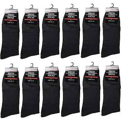 New Lot 12 Pairs Mens Black Solid Cotton Dress Crew Socks Size 10-13 Thin Casual • $14.95