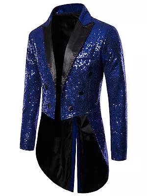 US Mens Tails Slim Fit Tailcoat Sequin Dress Coat Swallowtail Party Blazer Suit • $47.97