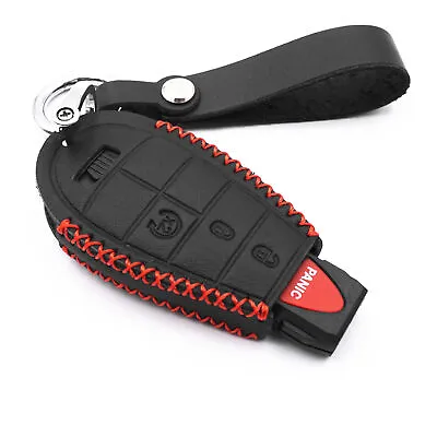 Black Leather For Chrysler Jeep Dodge Ram Grand Caravan 4 Buttons Key Fob Cover • $10.99