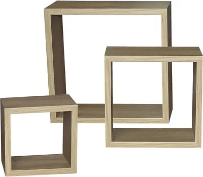 BHP Simple Wall Shelf 3 Pieces Cubes - Colour: Oak • £8.49