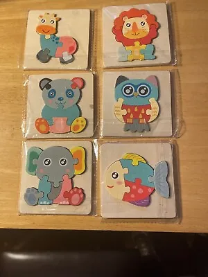 X6 Wooden Toddler Animal 3D Puzzles Colourful • £9