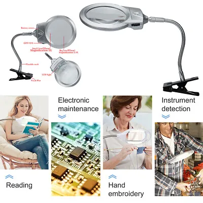 $13.39 • Buy Magnifier LED Lamp Magnifying Glass Desk Table Light Reading Lamp W/ Clamp Gifts