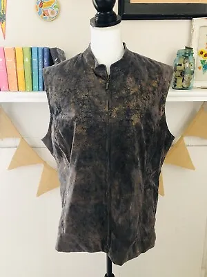 Erin London Faux Snake Print Lined Zip Up Metallic Textured Vest Size XL • $1