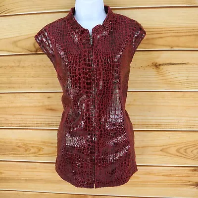 Erin London Vest Jacket Lined Womens Sz 2XL Maroon Snakeskin Print Faux Pockets • $16.79