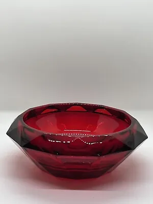 Vintage Viking Glass Diamond Point Ruby Red Candy Dish Or Bowl • $35