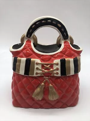 David's Cookies Cookie Jar Red Purse Handbag With Gold Accents Ceramic • $12.99