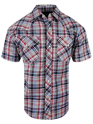 Mens Western Plaid Shirt Short Sleeve Snap Up Flap Pockets NEW Casual Colors D • $19.95