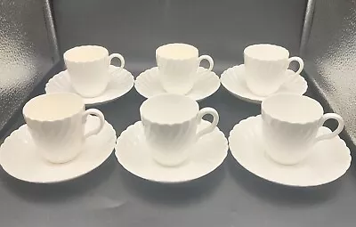 Minton White Fife Flat Demitasse Cup & Saucer Set Of 6 • $20