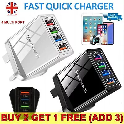 4 Multi-Port Fast Quick Charge USB Hub Mains UK Plug Adapter Wall Charger Phones • £4.85