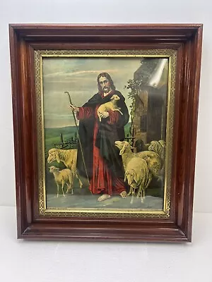 Vintage Framed Jesus Print Wall Art Antique Religious 16x20 DEEP WALNUT PICTURE • $69.99