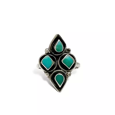 Vintage Navajo Shadowbox Sterling Turquoise Ring Size 6 • $39.99