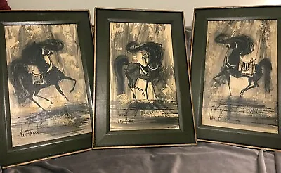 MCM Horse Theme Vanguard Studios Van Gaard 3 Paintings Set Oil On Board • $895