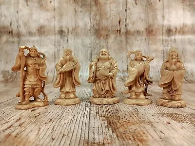 Vintage Japanese Chinese Gods Resin Laughing Buddha 5x Figurines   • £19.99