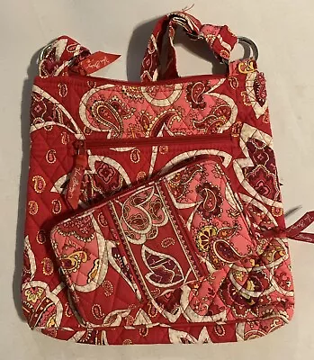 Vera Bradley Mesa Red Paisley Hipster Crossbody Purse Zip Wallet Set • $29