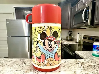 Vintage 1988 Aladdin Disney Thermos Pirate Caribbean Mickey Goofy Donald • $15.97