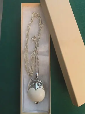Vintage Silver Tone Trifari Owl Pendant With Chain • $21