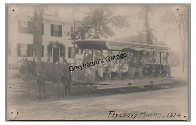 RPPC Horse Drawn TROLLEY Streetcar FRYEBURG ME Maine 1914 Real Photo Postcard • $39.99