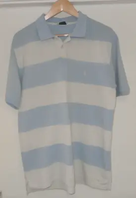 Ysl Yves Saint Laurent Light Blue & White Stripes Polo Shirt Short Sleeves  XL • £17.99