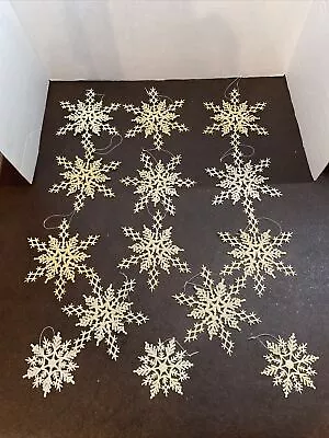 Vintage Lot Of 14 Plastic Glitter Snowflake Christmas Ornaments Vintage Holidays • $12.99