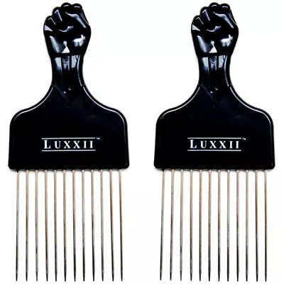 (2 Pack) 6.75  Black Fist Metal Afro Pick Lift Hair Comb Detangle Wig Braid Hair • $10.68