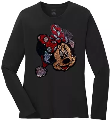 Women's Minnie Mouse Christmas Ladies Bling Long Sleeve T-Shirt S-4XL • $29.74