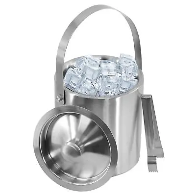 Cooler Ice Bucket Large Double Walled With Tongs 1.5 L Stainless Steel Insulated • £15.99