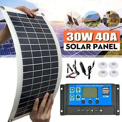 £24.99 • Buy 30W Solar Panel Kit +40A LCD Battery Charger Controller For Car RV Caravan Boat