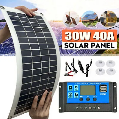 30W Solar Panel Kit +40A LCD Battery Charger Controller For Car RV Caravan Boat • £24.99