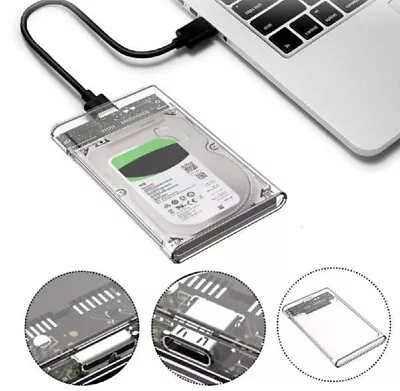 2.5  SATA USB 3.0 Clear Hard Drive Disk HDD SSD Enclosure External Laptop Case • $8.92