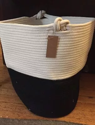 Large Cotton Rope Basket With Handles Black/white NWT Toy Storage Blankets • £17.09