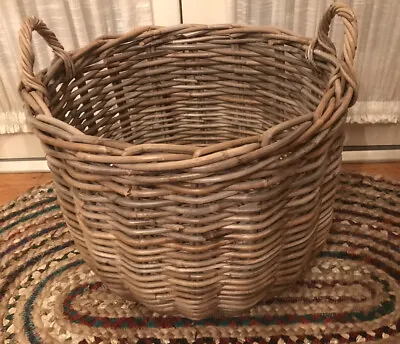 Vintage Large Wicker Basket -Double Handle- Gathering Laundry Storage • $51