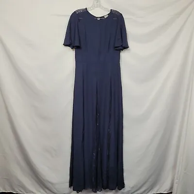 ASOS Womens Flutter Sleeve Pleated Lace Formal Maxi Dress Navy Blue Size 6 NWT • $24