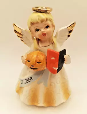 Vintage Halloween October Angel Holding Mask And Pumpkin Figurine Japan MCM • $36.99