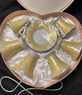 Vtg Set Of 12 Imperial Porcelain Milano Demitasse Espresso Gold Design Heart Box • $39.90