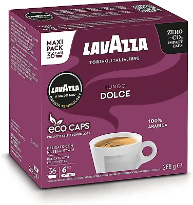 Lavazza A Modo Mio Lungo DolceCoffee Pods Espresso 100% Arabica 36 Capsules UK • £10.42
