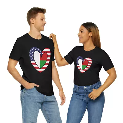 Madagascar American Heart Valentines Gift Tee | Malagasy Flag Wedding T-Shirt • $24.99