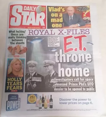 NEWSPAPER - Daily Star 22/9/22 Royal X-Files E.T. Throne Home Prince Phillip UFO • $7.40