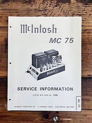 McIntosh MC75 MC-75 Amplifier  Service Manual *Original* • $39.97