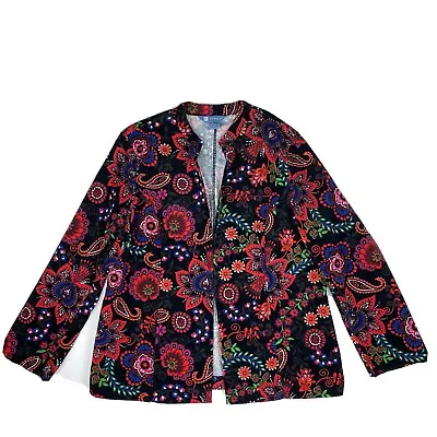 Koret Sz M Multicolor Floral Hook & Eye Blazer Long Sleeve Flowers Nehru Collar • £12.80