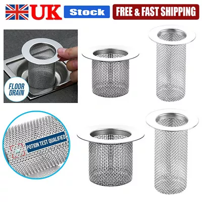 Stainless Steel Floor Drain Filter Anti-clog Hair Catcher Bath Sink Mesh Basket • £6.59